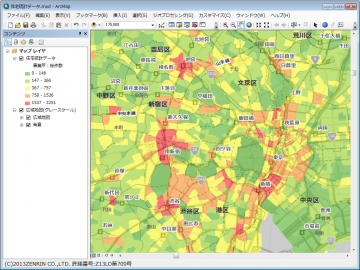 住宅地図をベースに町丁目ごとの住宅分布を集計